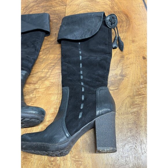 Naya Narubi Women's 7 Black Over the Knee Fold Down Suede Leather Boots Heeled - Picture 3 of 8